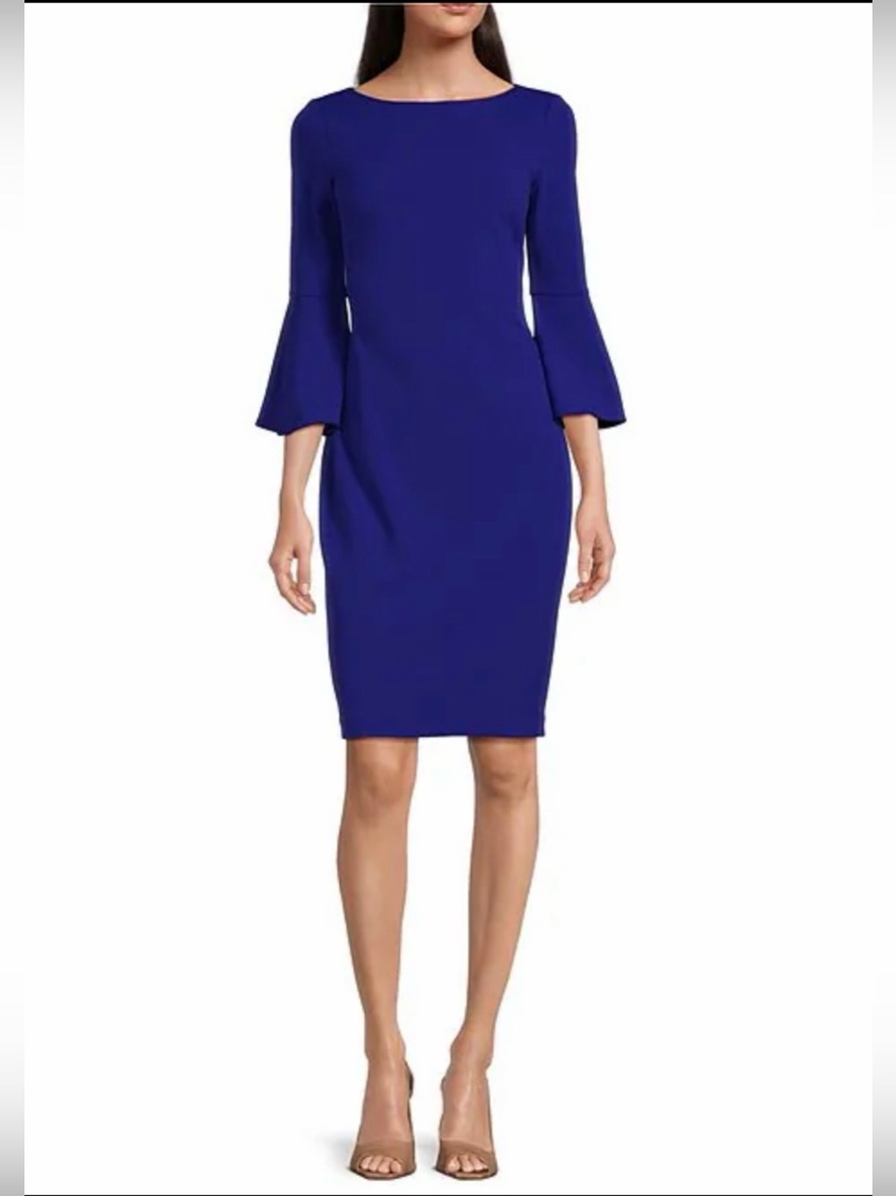 Calvin Klein Royal Blue Dress 3/4 Bell Sleeve Boat Neck Sheath